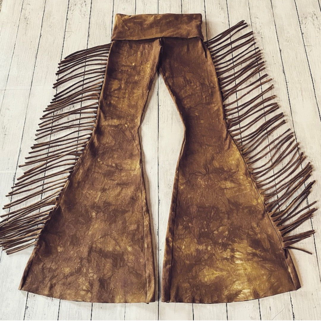 Saddle Brown Hip Hugger Fringe Bell Bottoms