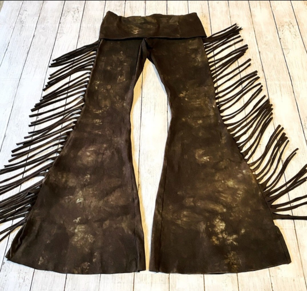 Dark Brown Hip Hugger Fringe Bell Bottoms