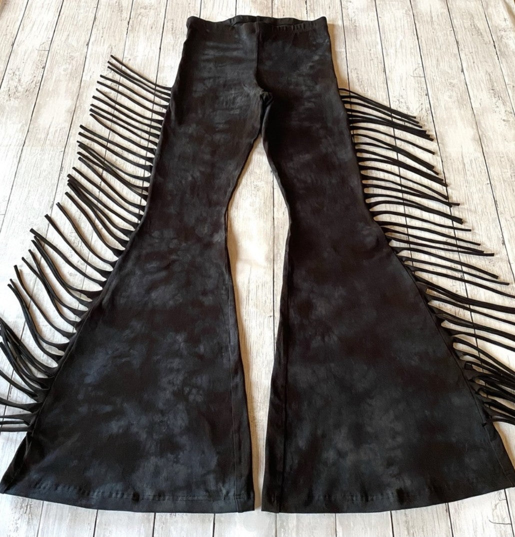 Black & Grey High Waisted Fringe Bell Bottoms