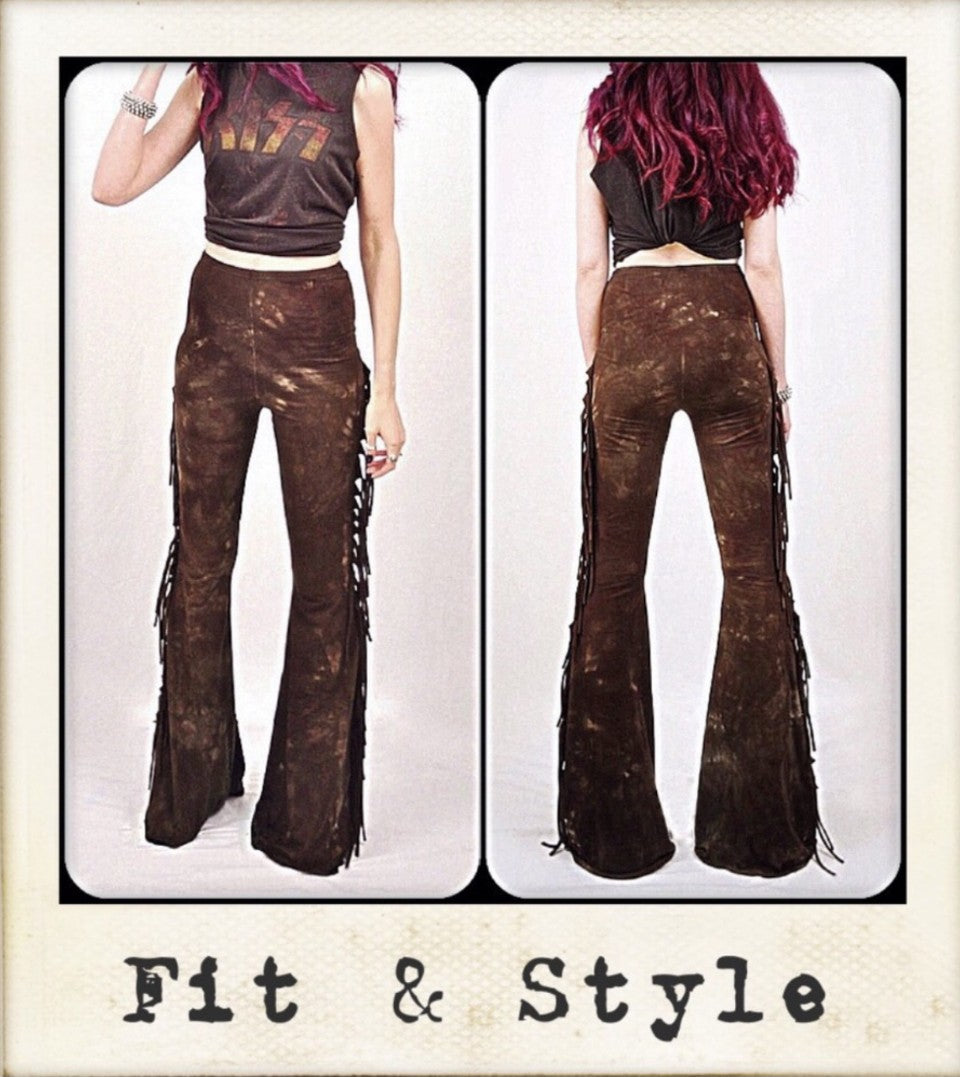 Saddle Brown High Waisted Fringe Bell Bottoms