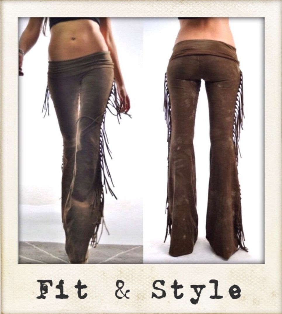 Solid Black Hip Hugger Fringe Bell Bottoms