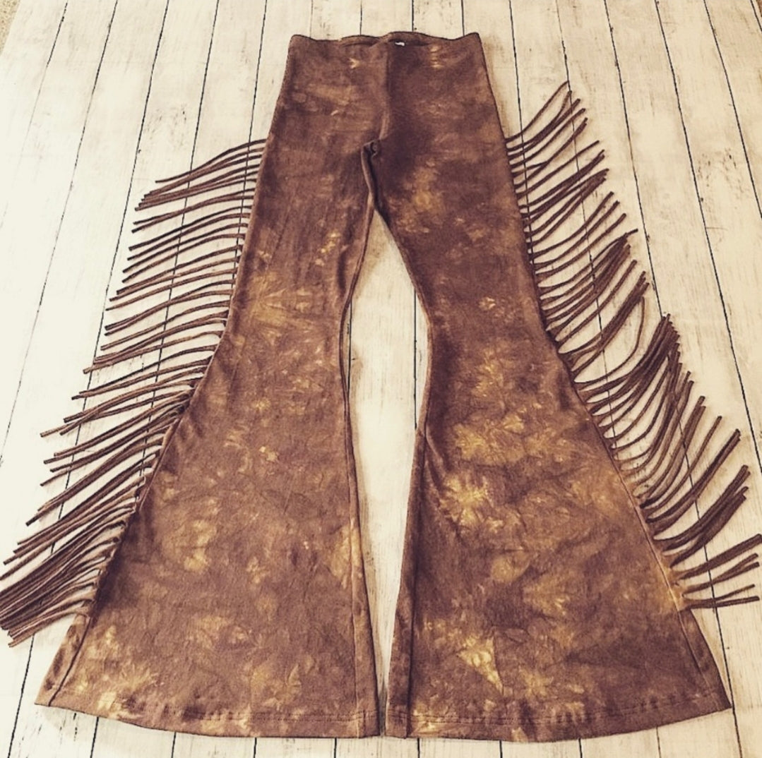 Saddle Brown High Waisted Fringe Bell Bottoms