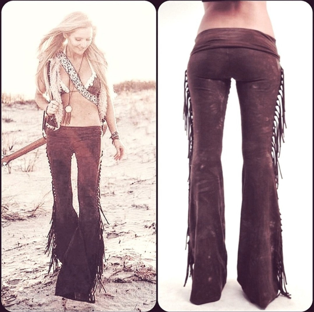 Dark Brown Hip Hugger Fringe Bell Bottoms