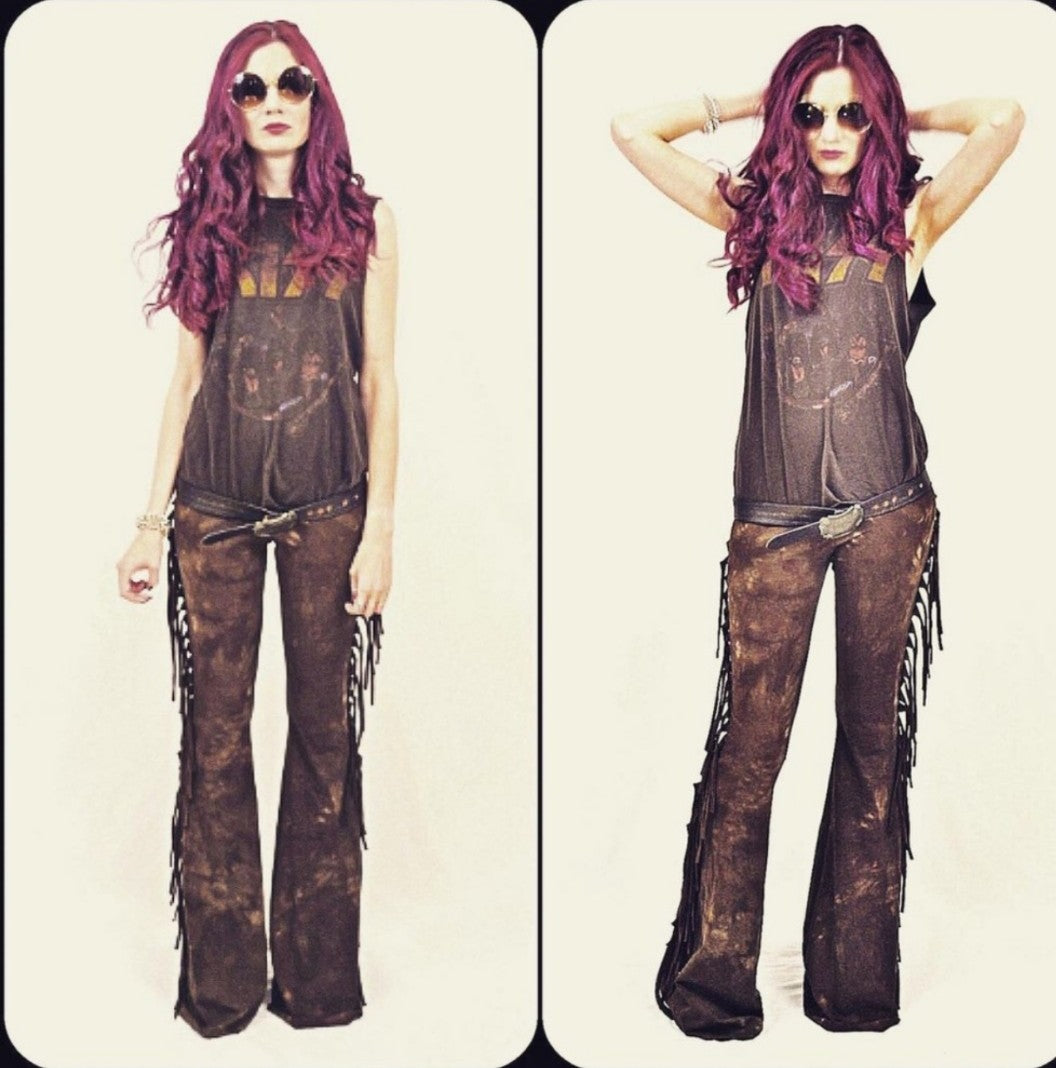 Dark Brown High Waisted Fringe Bell Bottoms