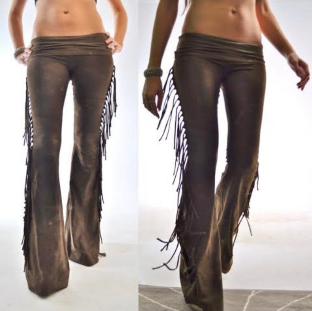 Dark Brown Hip Hugger Fringe Bell Bottoms