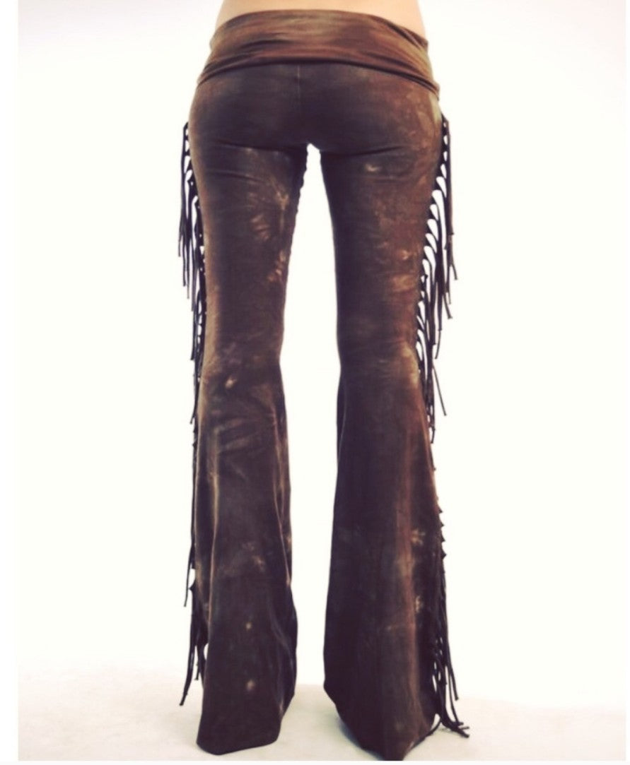 Dark Brown Hip Hugger Fringe Bell Bottoms