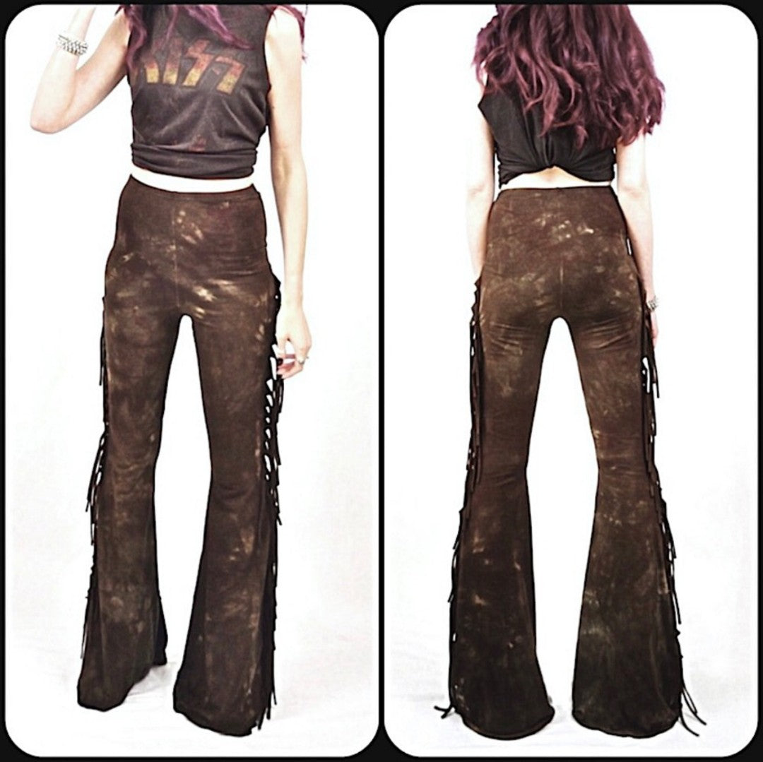 Dark Brown High Waisted Fringe Bell Bottoms