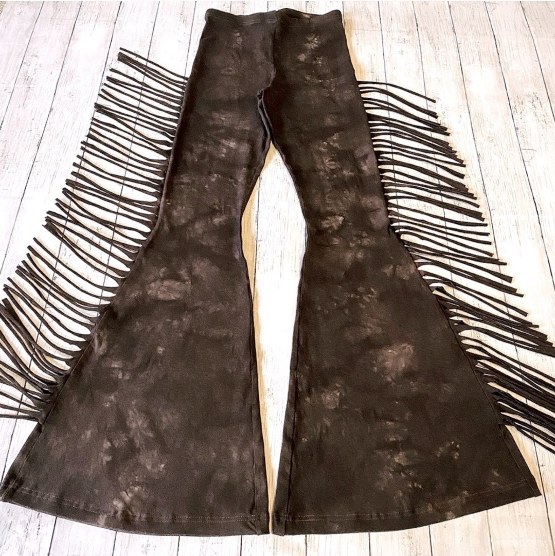 Dark Brown High Waisted Fringe Bell Bottoms
