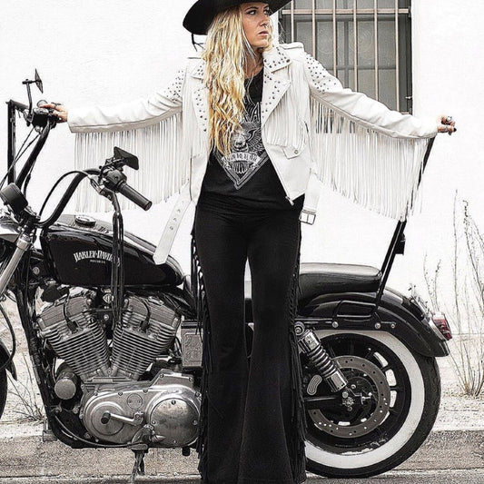 Solid Black High Waisted Fringe Bell Bottoms