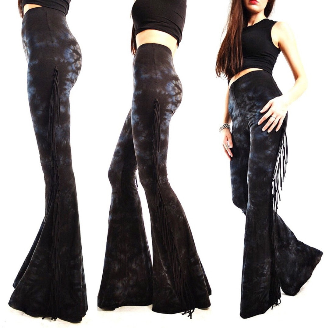Black & Grey High Waisted Fringe Bell Bottoms