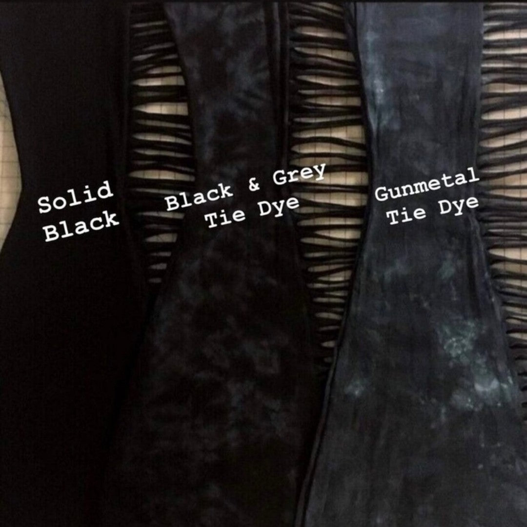 Black & Grey High Waisted Fringe Bell Bottoms