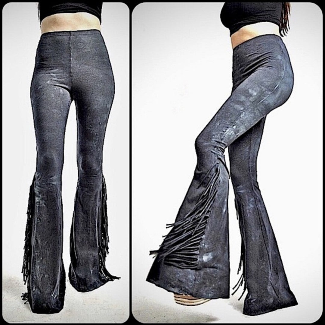Half Fringe High Waisted Fringe Bell Bottoms