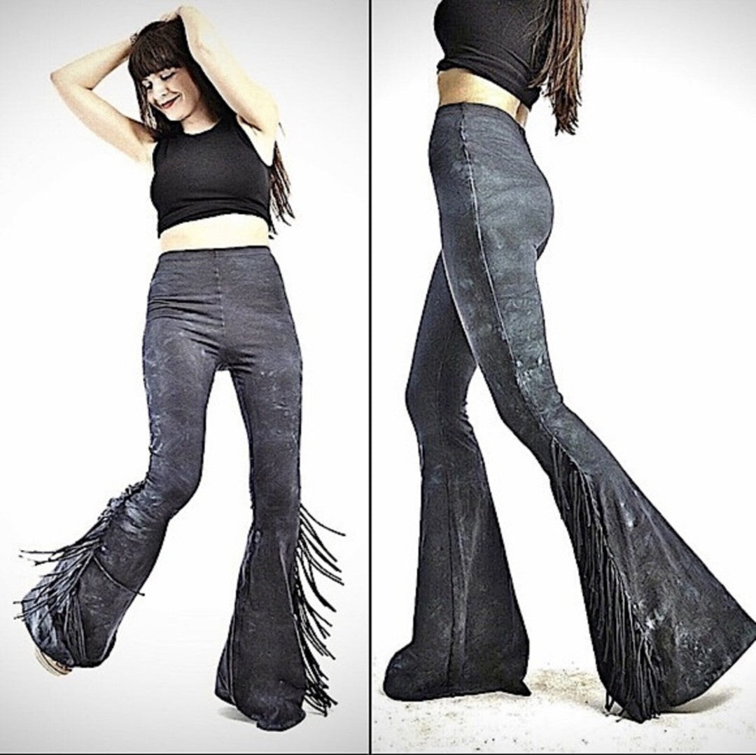 Half Fringe High Waisted Fringe Bell Bottoms