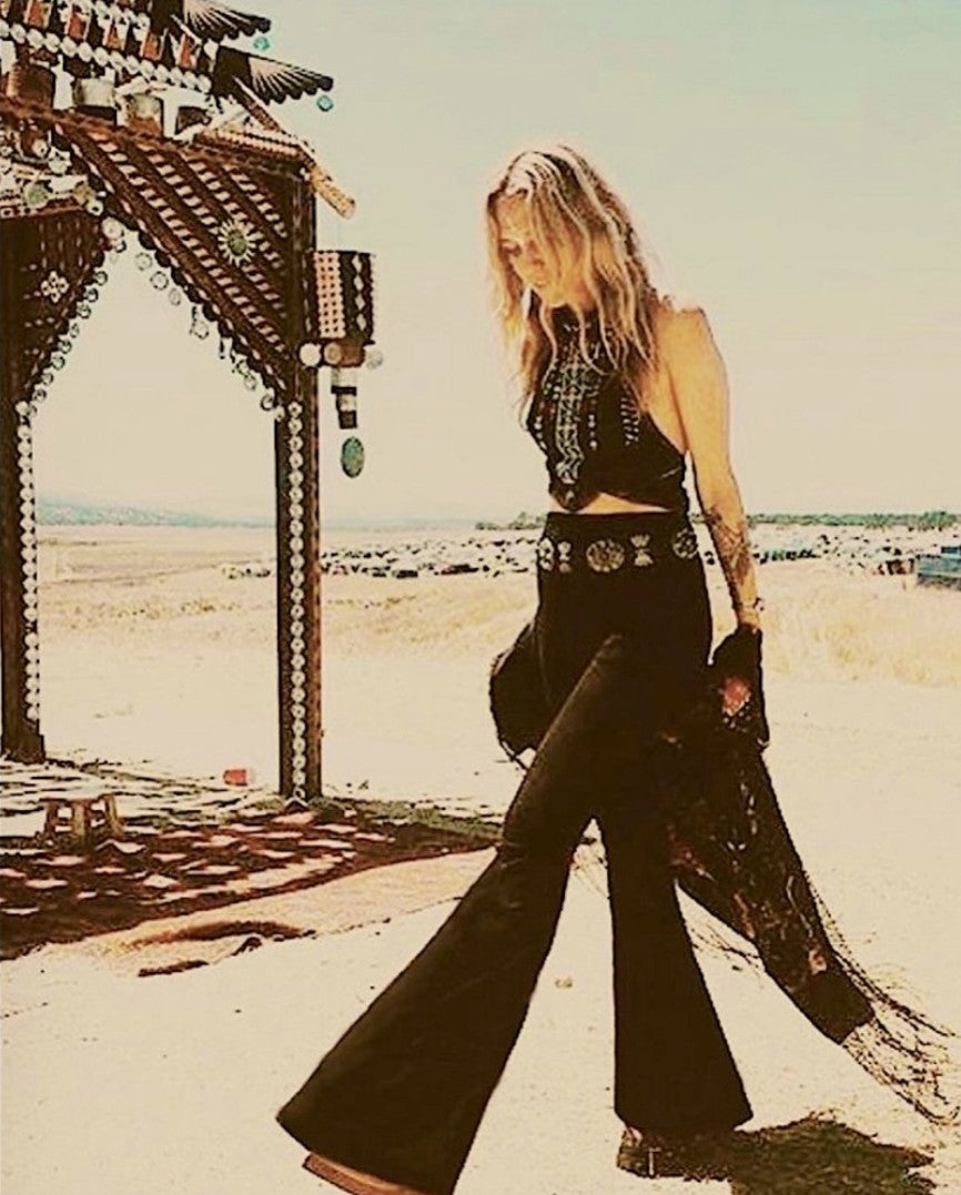 High Waisted Black Bell Bottom Pants