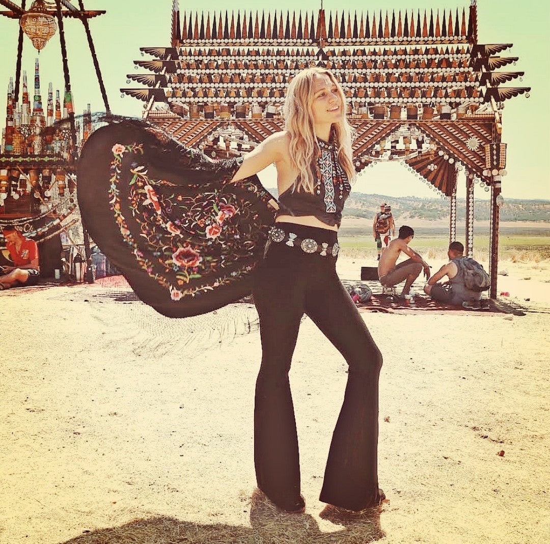 High Waisted Black Bell Bottom Pants