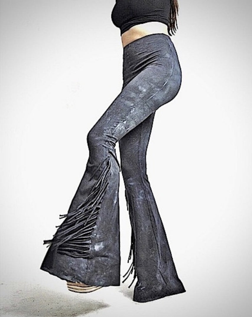 Half Fringe High Waisted Fringe Bell Bottoms