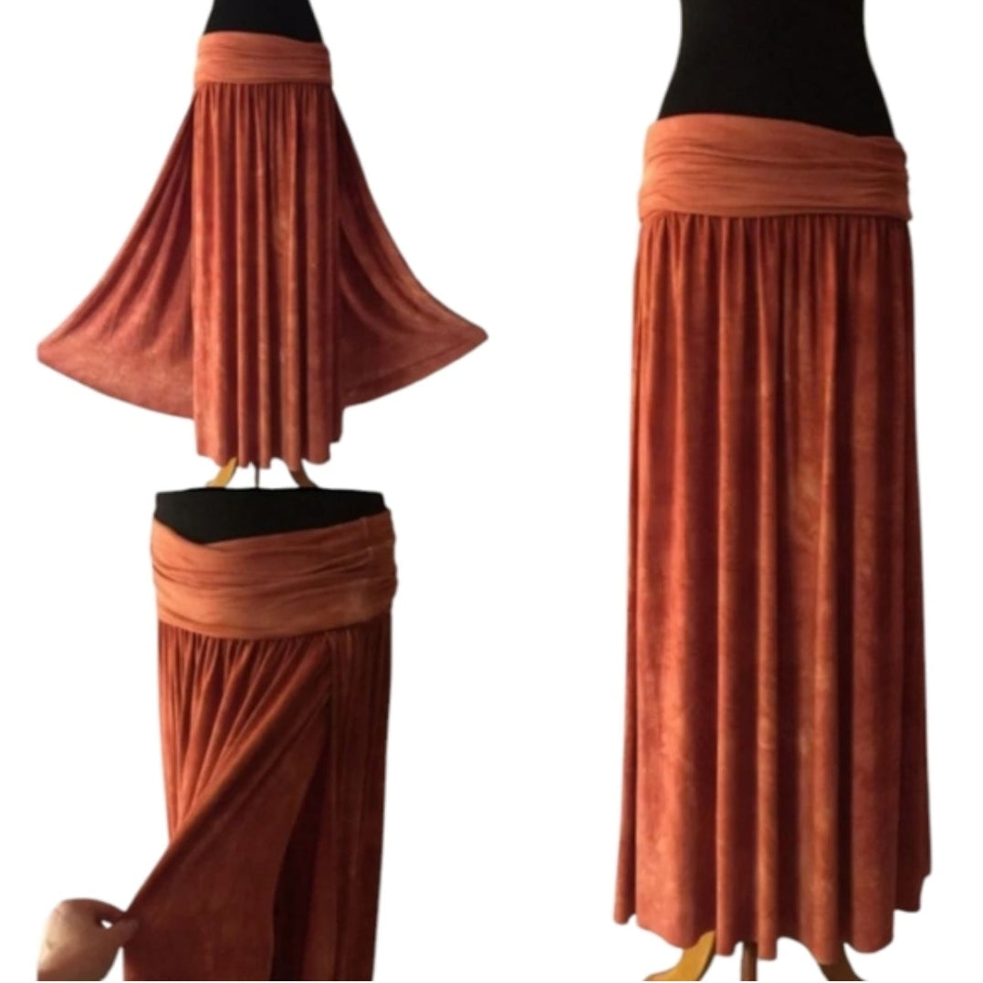 Side Slit Maxi Skirt w/ Sunburst Tie Dye Design