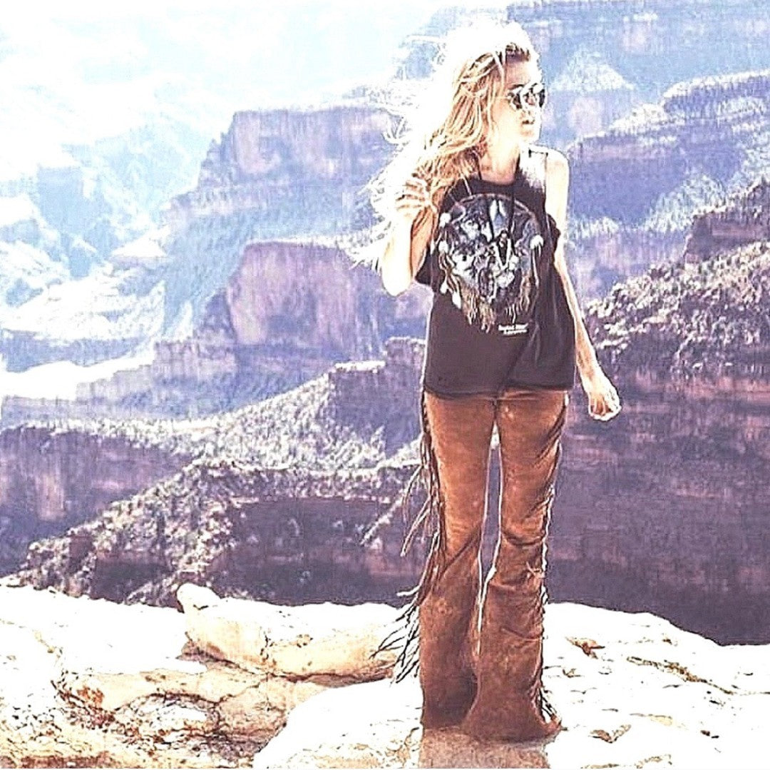 Golden Brown High Waisted Fringe Bell Bottoms