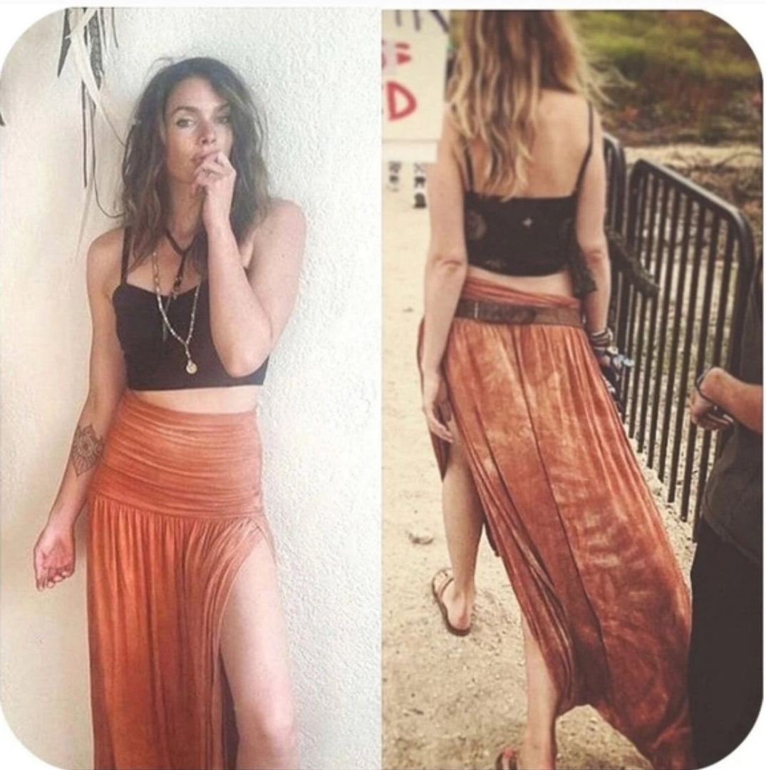 Side Slit Maxi Skirt w/ Sunburst Tie Dye Design