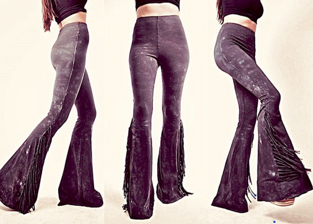 Half Fringe High Waisted Fringe Bell Bottoms