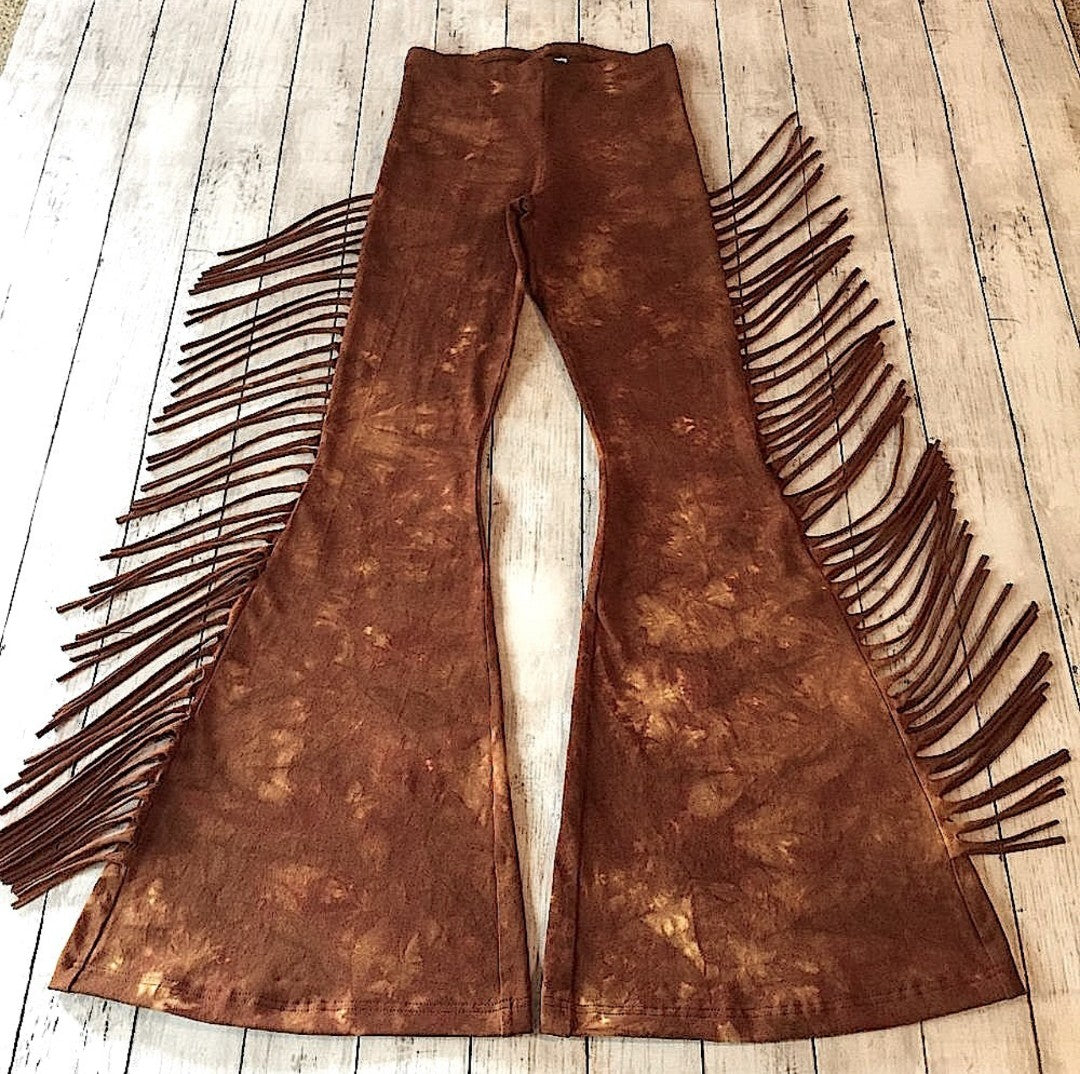 Golden Brown High Waisted Fringe Bell Bottoms