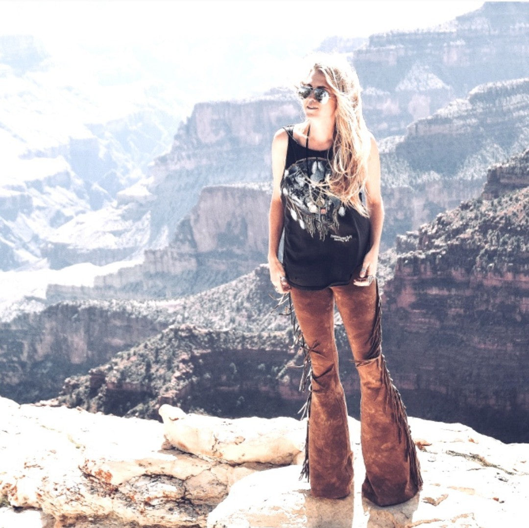 Golden Brown High Waisted Fringe Bell Bottoms