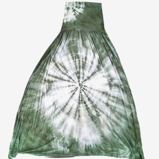 Side Slit Maxi Skirt w/ Sunburst Tie Dye Design