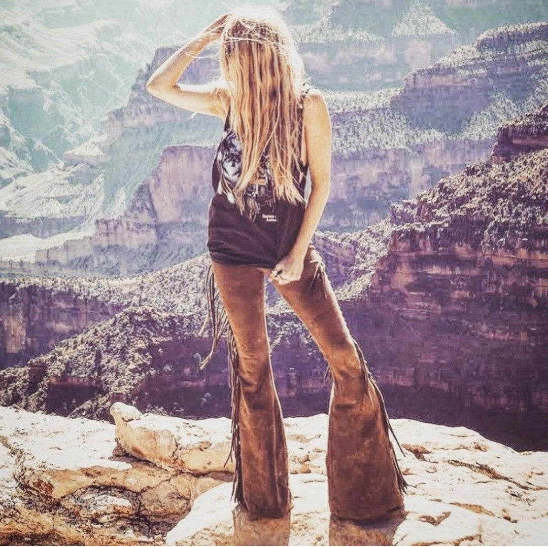 Golden Brown High Waisted Fringe Bell Bottoms