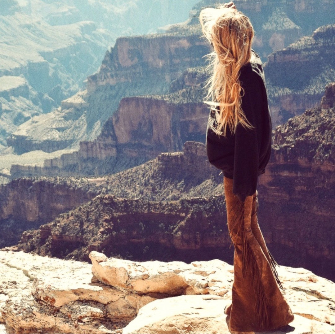 Golden Brown High Waisted Fringe Bell Bottoms